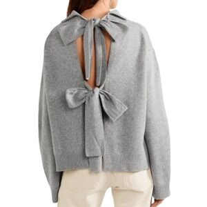 Rejina Pyo Women Small Cashmere Turtleneck Sweater Gray Amanda Tie Back